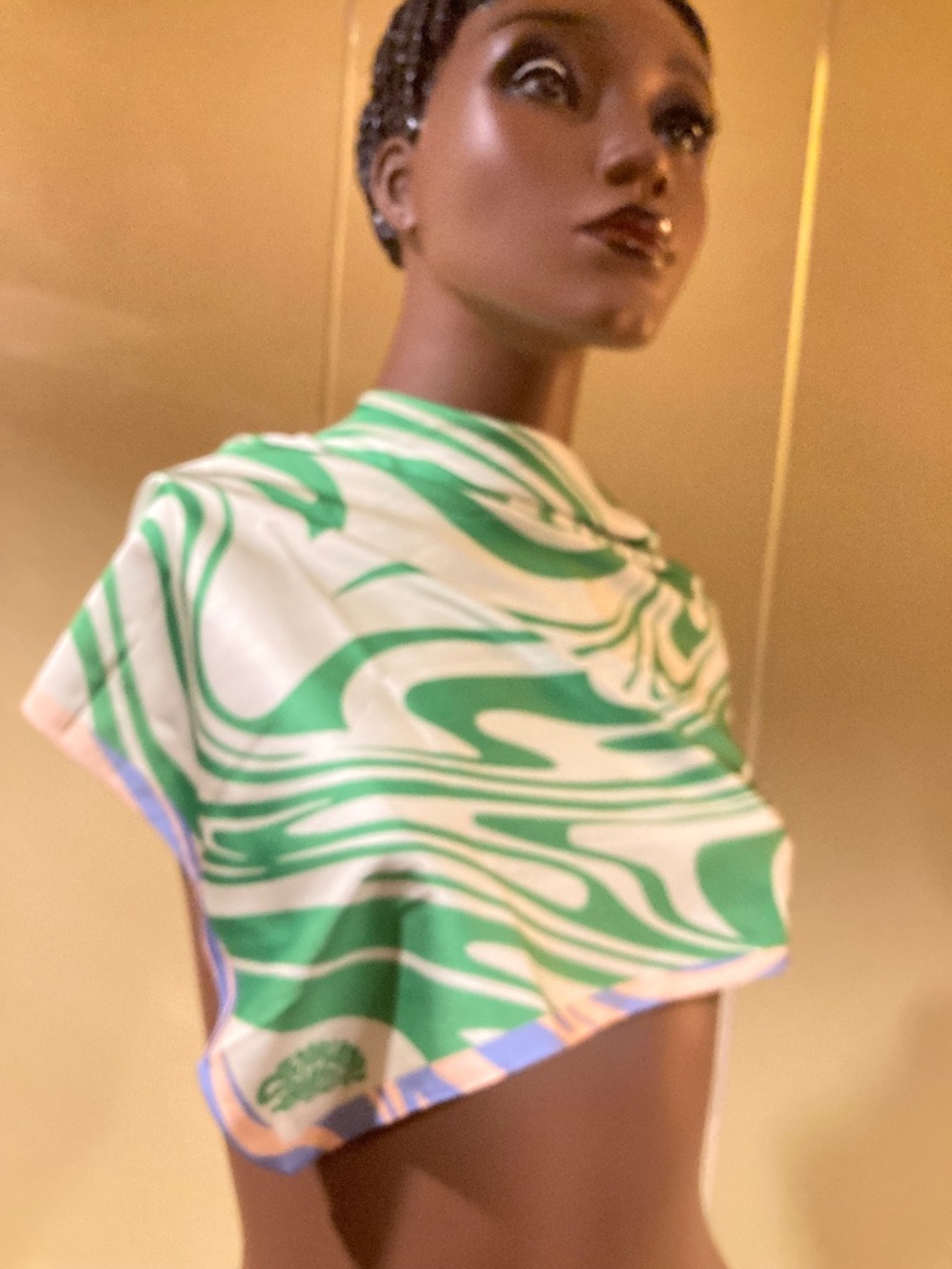 Cream Wrap/Scarf with Green and Lavender Detail